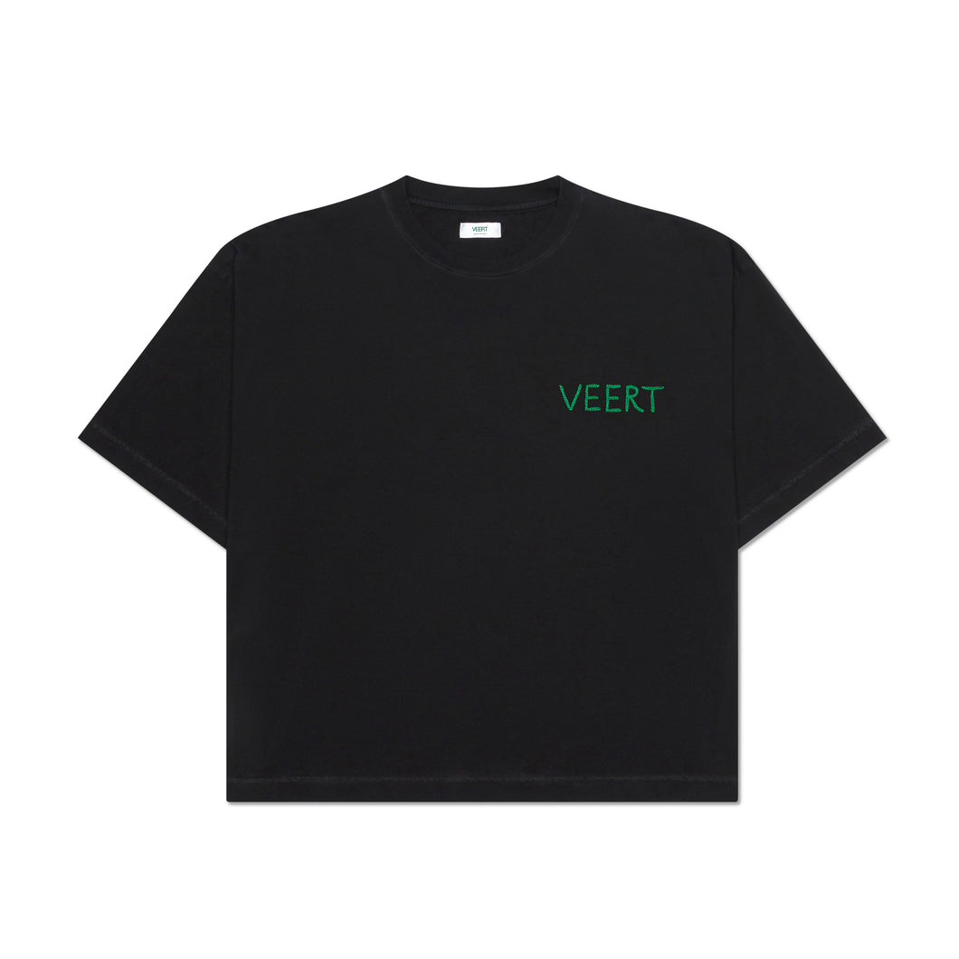 HANDWRITTEN EMBROIDERED T-SHIRT WASHED BLACK