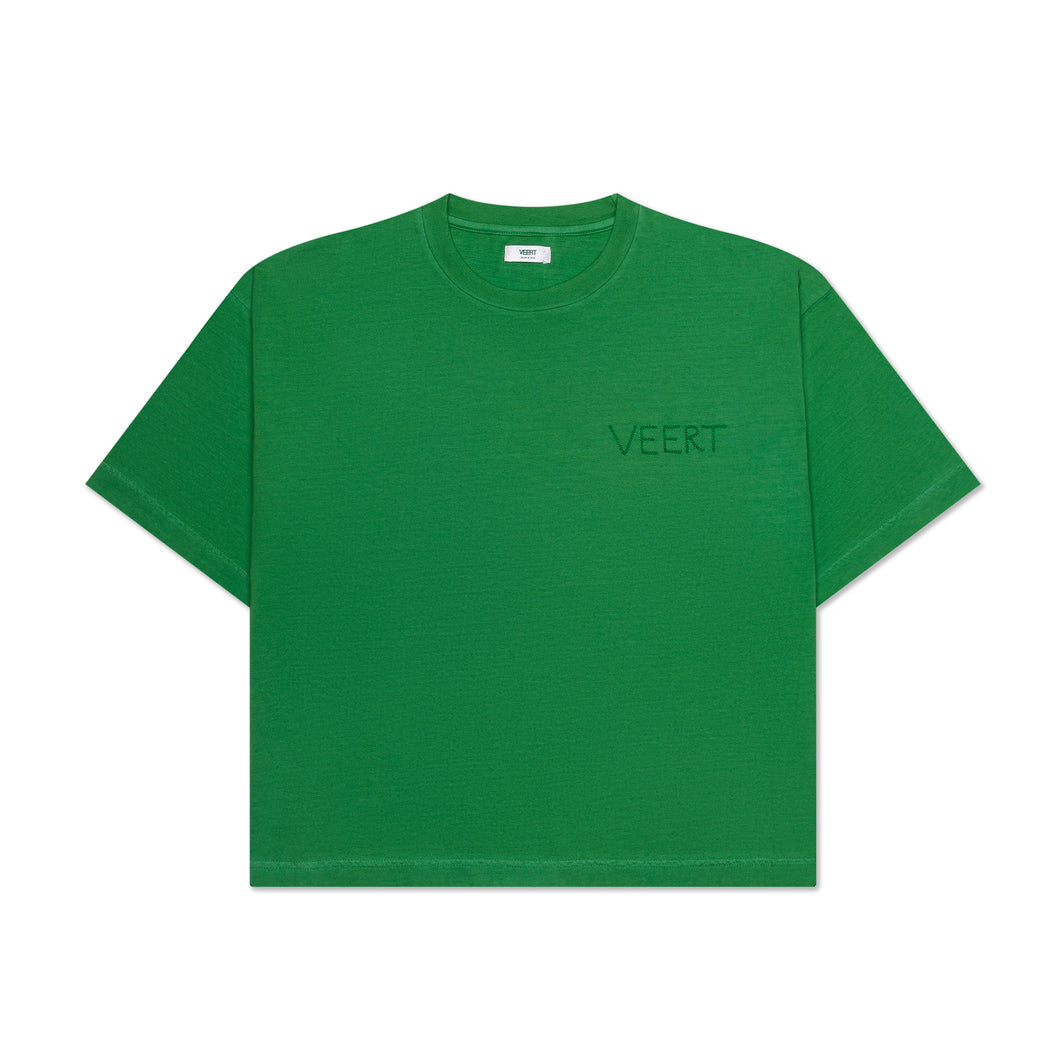 HANDWRITTEN EMBROIDERED T-SHIRT WASHED GREEN