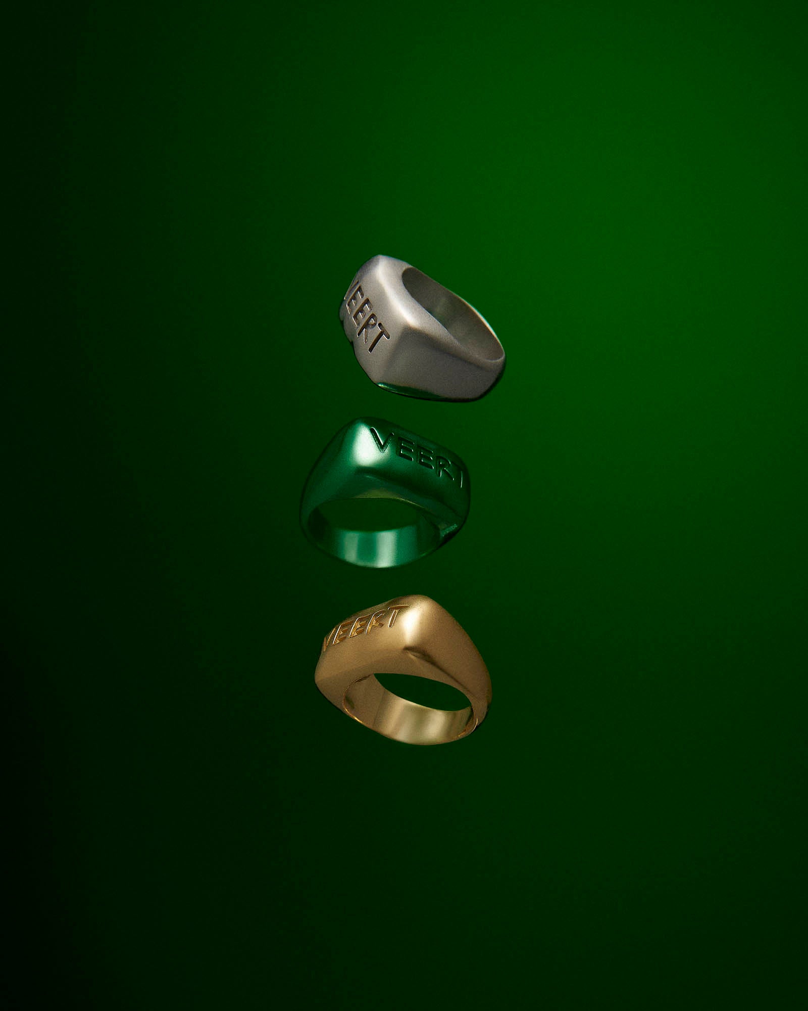 The Handwritten Logo Signet Ring in Green Coating
