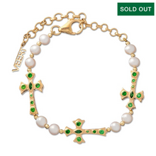 Load image into Gallery viewer, The Cross and Freshwater Pearl Bracelet in Yellow Gold
