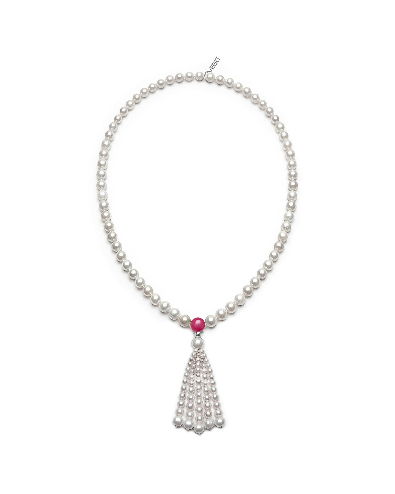 The Fuchsia Chalcedony Tassel Pearl Necklace 