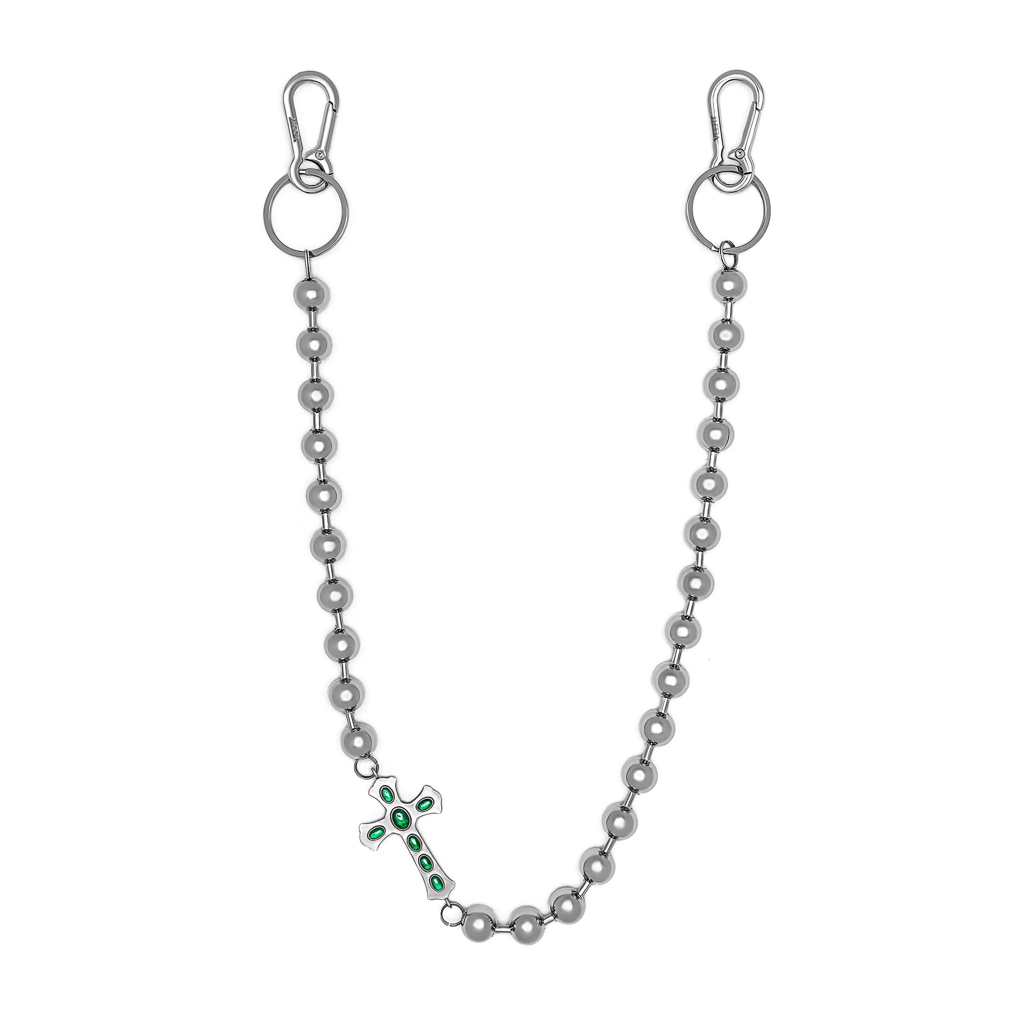 【DEINET】24FW STUD CROSS CHAIN WALLET (8COLORS) DEINET STUD CROSS CHAIN WALLET IN WHITE - DEINET