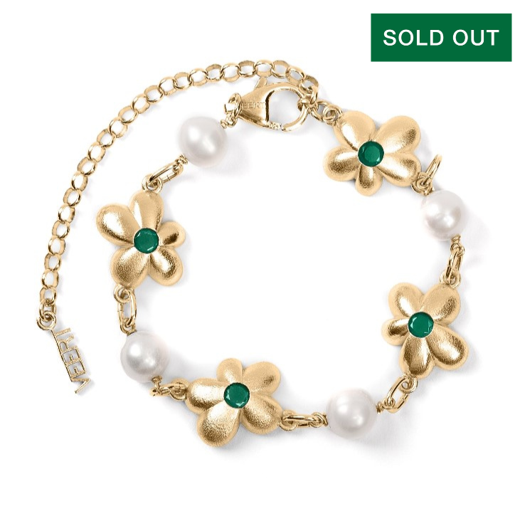 The Green Pearl Flower Bracelet in Yellow Gold