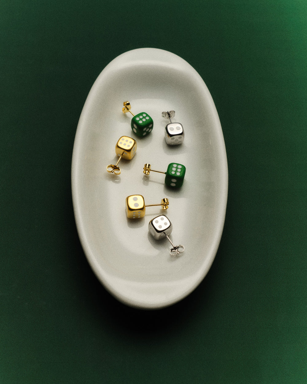 The Dice Earring Pair in White Gold