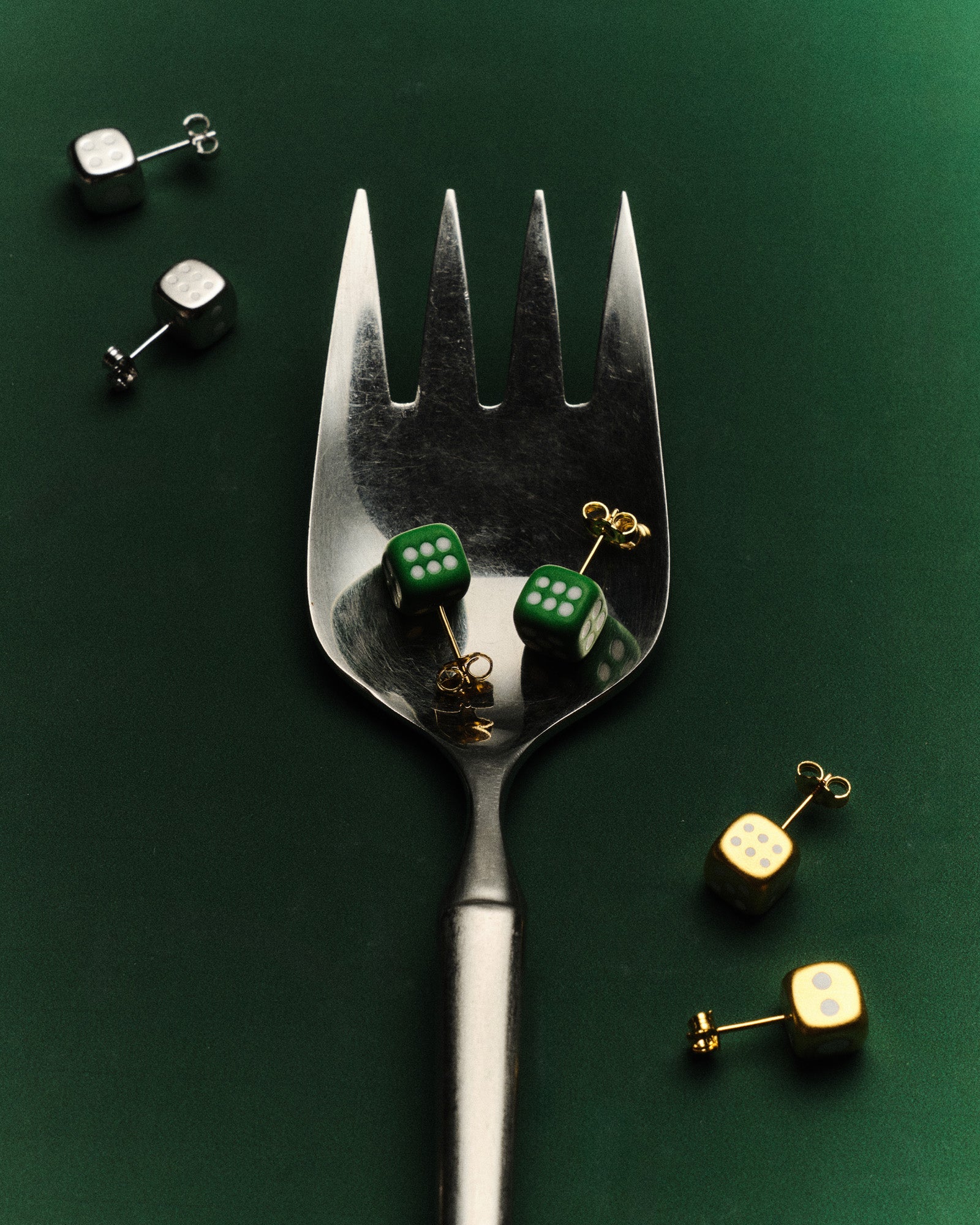 The Dice Earring Pair in Yellow Gold