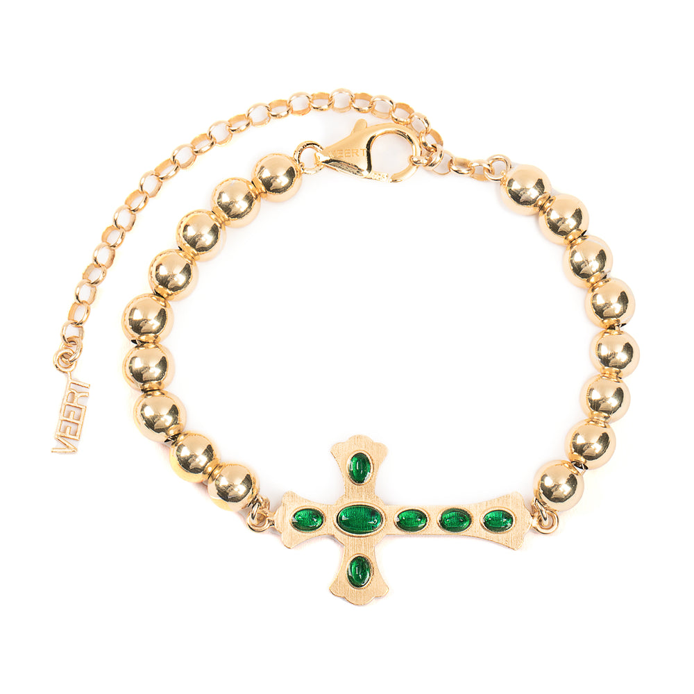 The Green Cross Bracelet in Yellow Gold