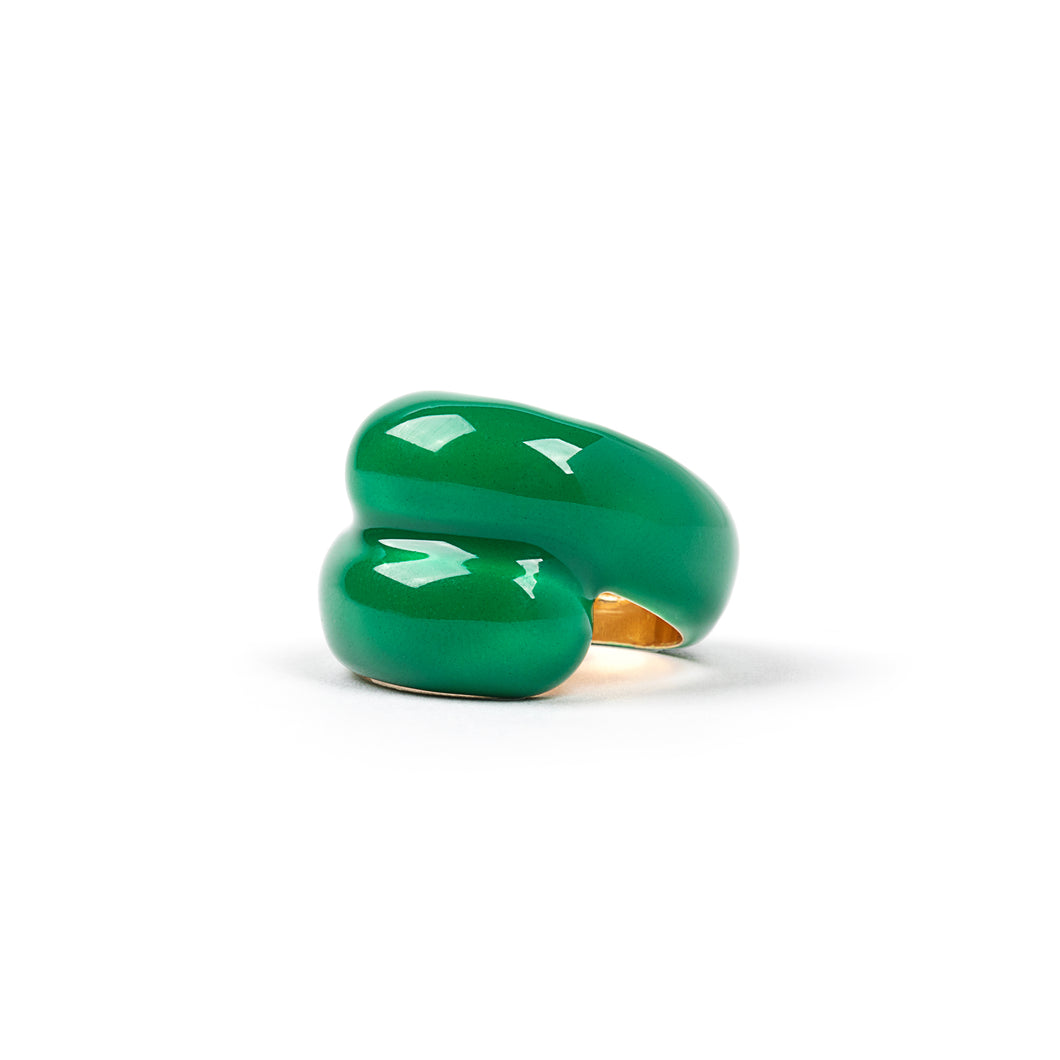 The Green Enamel Wrap Ring in Yellow Gold