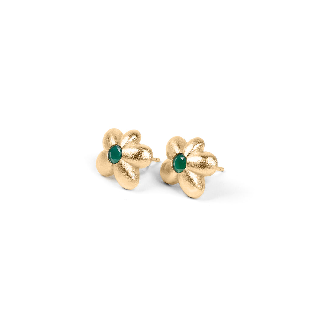 The Green Flower Earring Pair in Yellow Gold