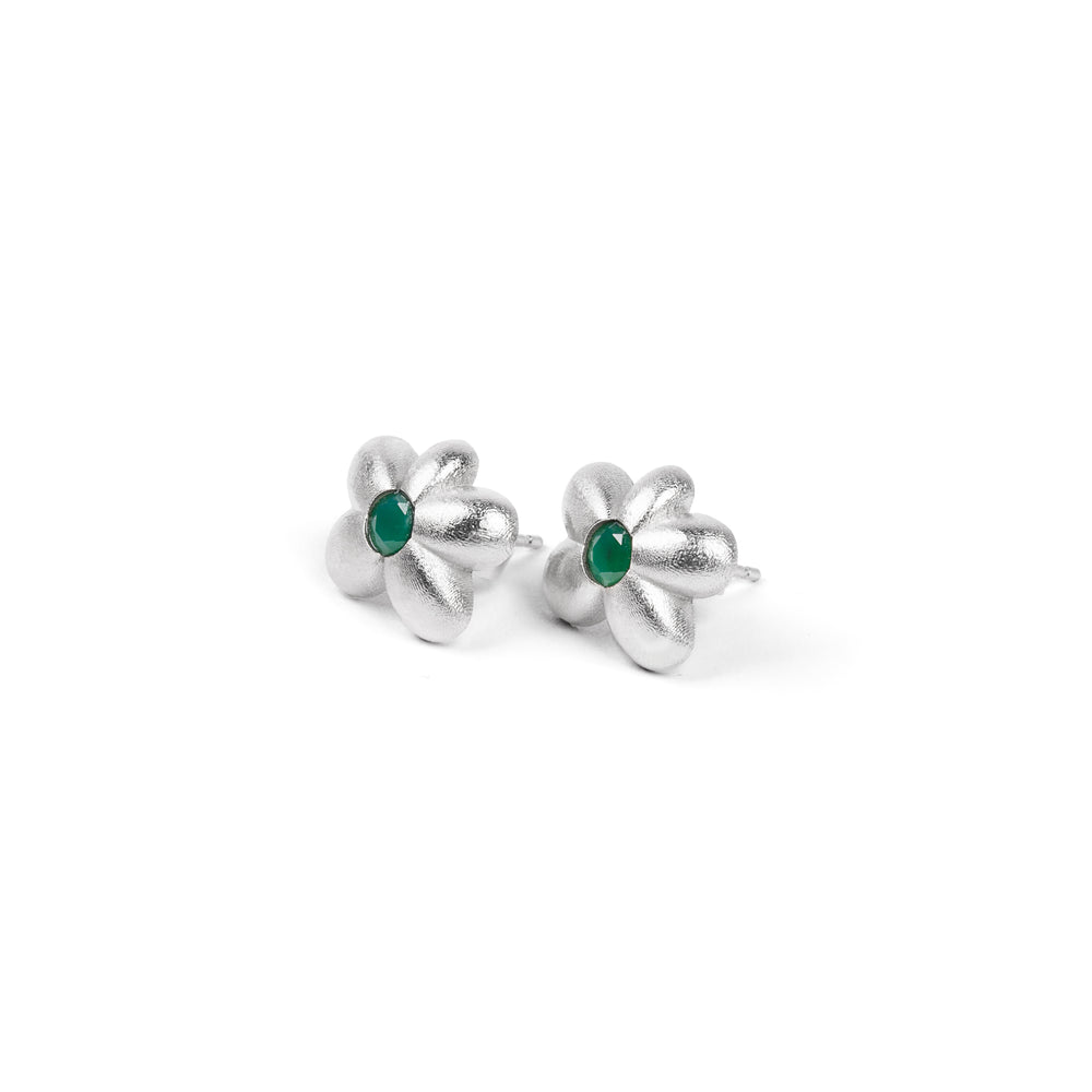 The Green Flower Earring Pair in White Gold