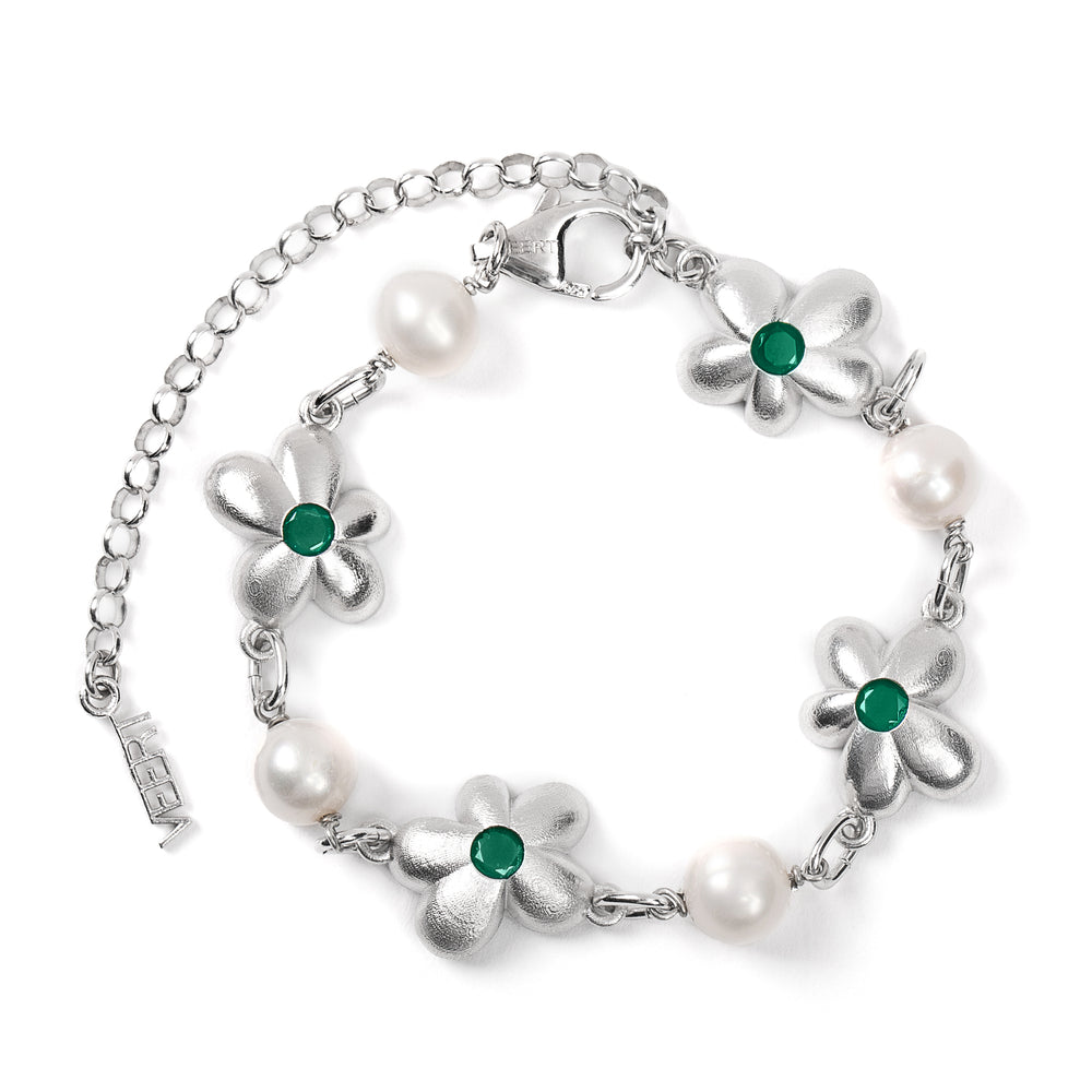 The Green Pearl Flower Bracelet in White Gold