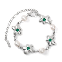 Load image into Gallery viewer, The Green Pearl Flower Bracelet in White Gold
