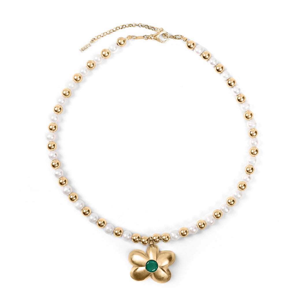 The Flower Pearl Bead Chain in Yellow Gold