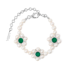 Load image into Gallery viewer, The Trio Flower Pearl Bracelet in White Gold
