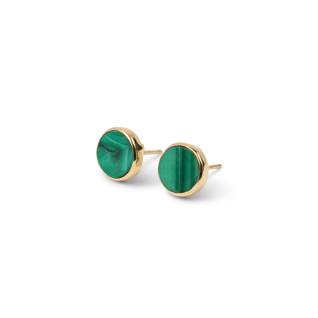 The Malachite Circle Earring Pair in Yellow Gold