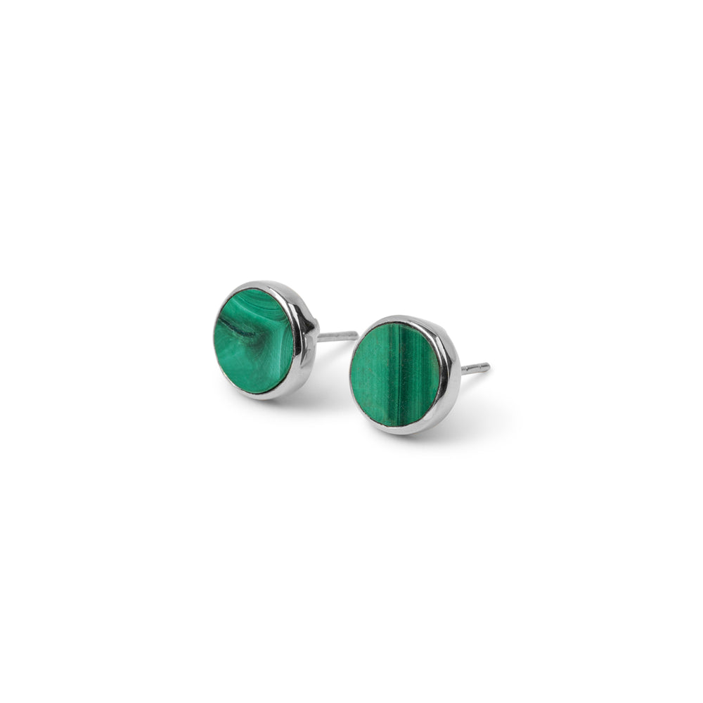 The Malachite Circle Earring Pair in White Gold