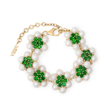 Load image into Gallery viewer, The 42 Pearl Green Flower Bracelet in Yellow Gold
