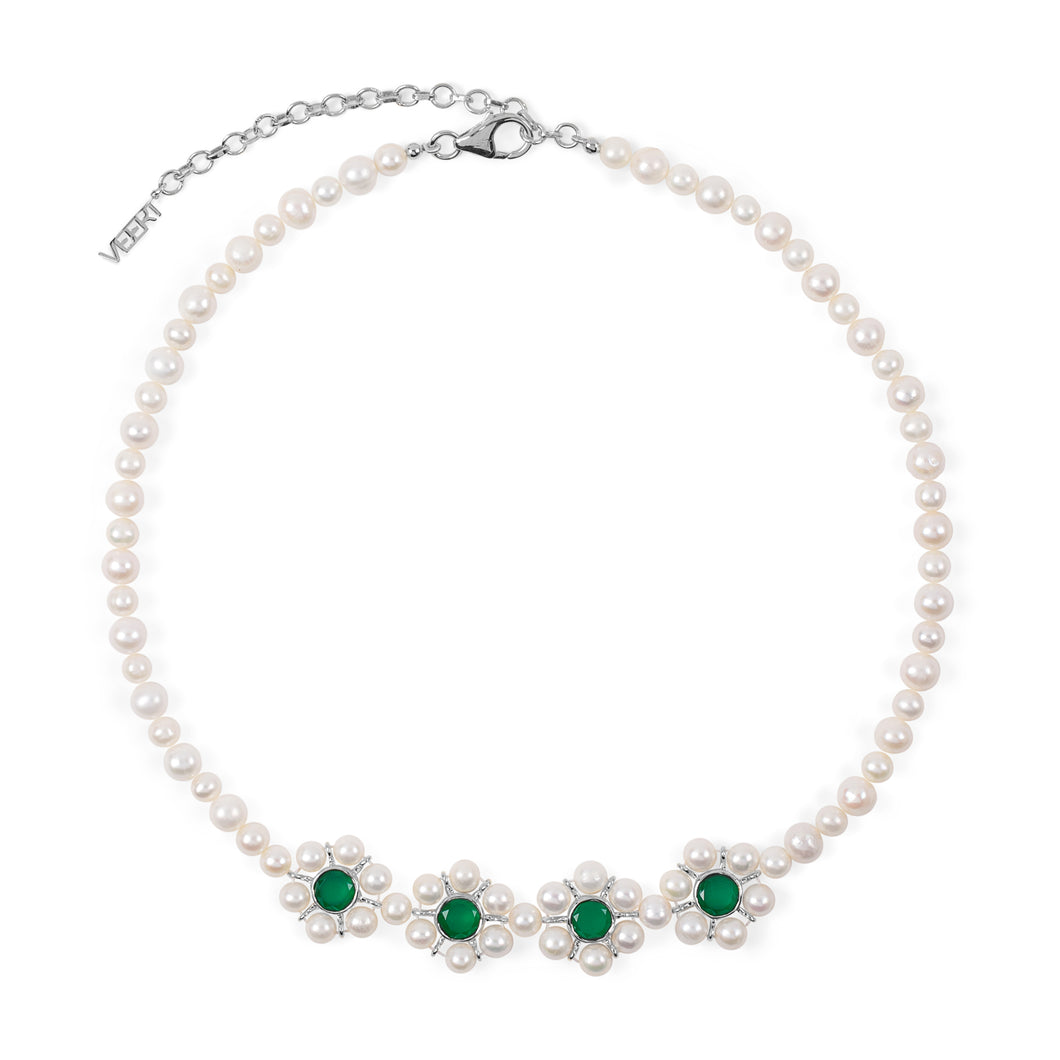 The Four Flower Pearl Necklace in White Gold