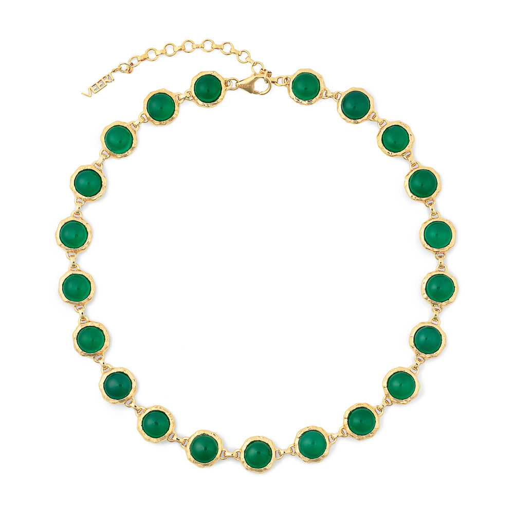 The Green Onyx Circle Necklace in Yellow Gold