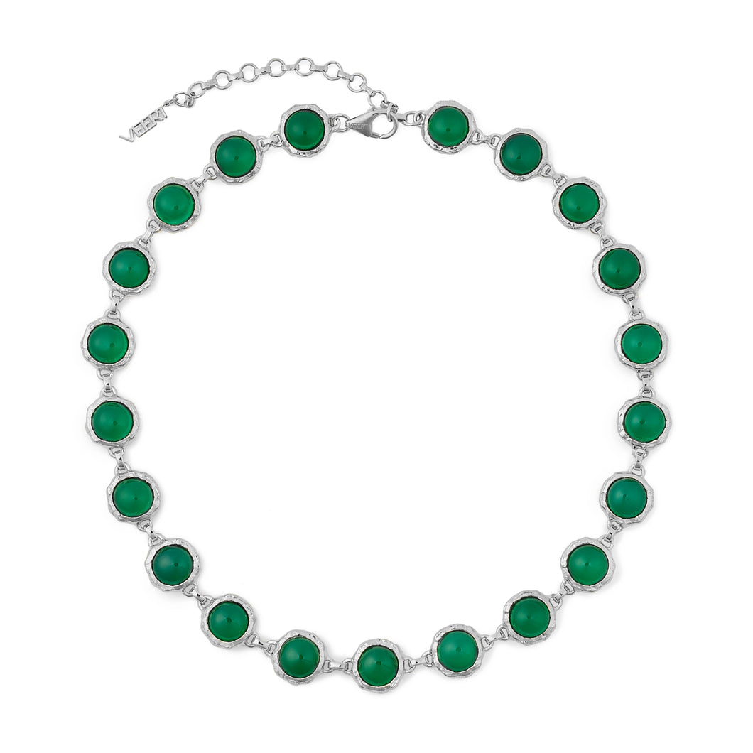 The Green Onyx Circle Necklace in White Gold