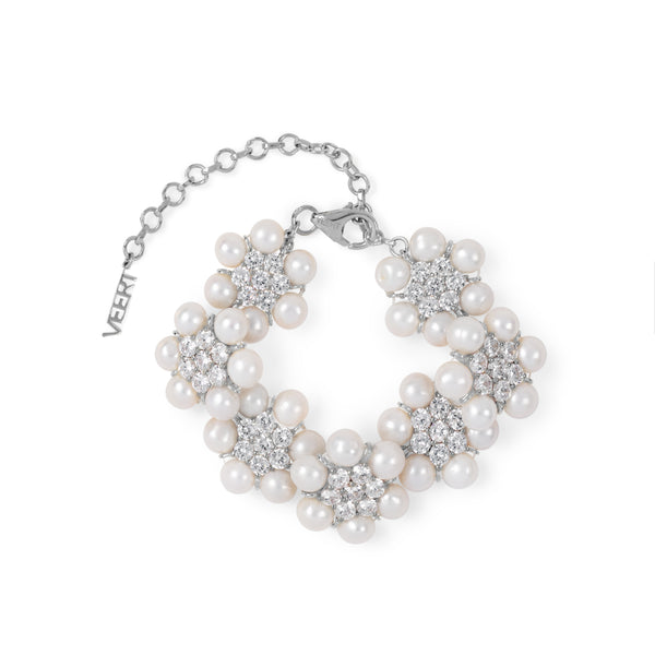 ★TATIANA★ Pearl Flower Bracelet BR2190 The 42 Pearl Clear Flower Bracelet in White Gold – VEERT