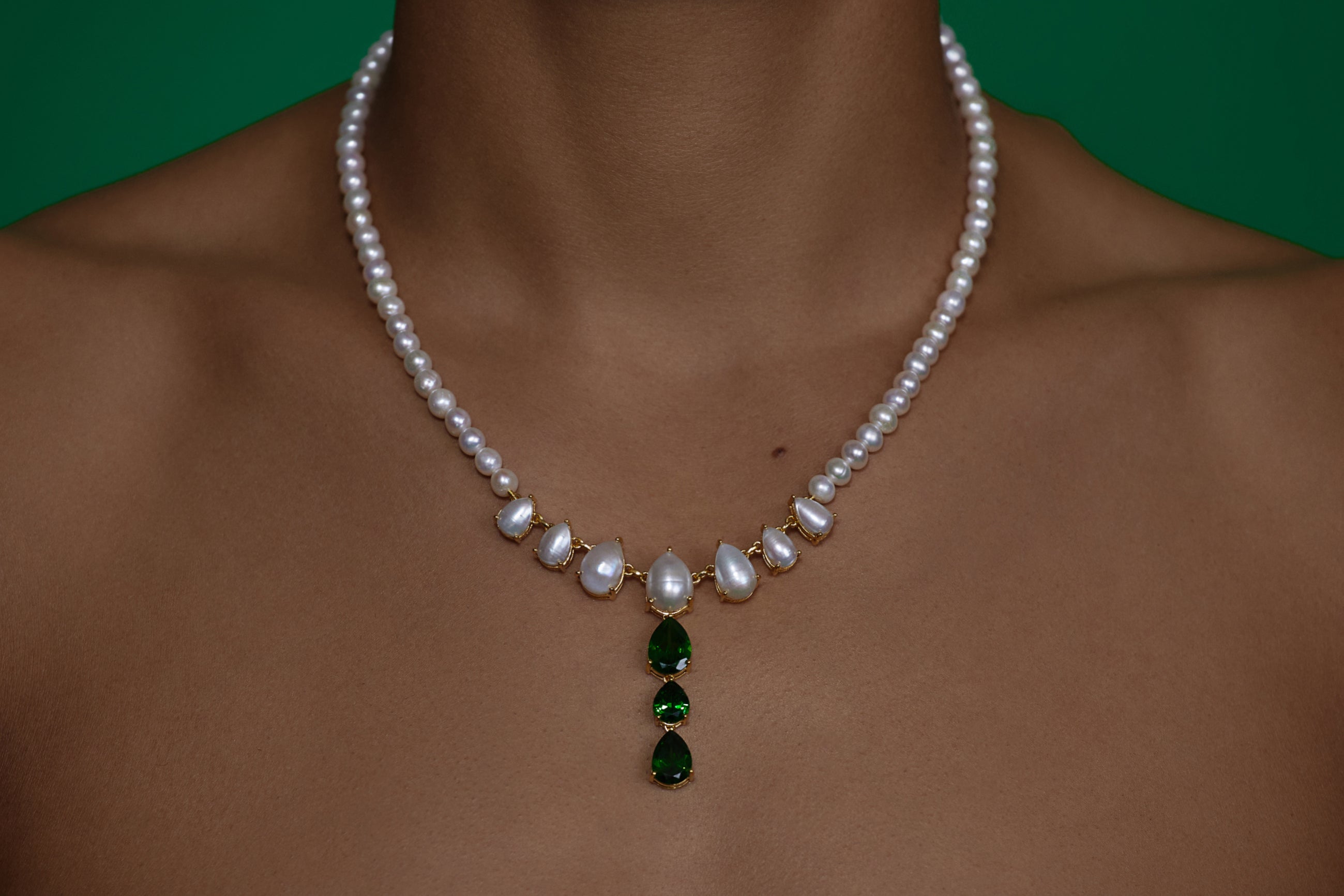 The Freshwater Pearl Drop Chain in Yellow Gold