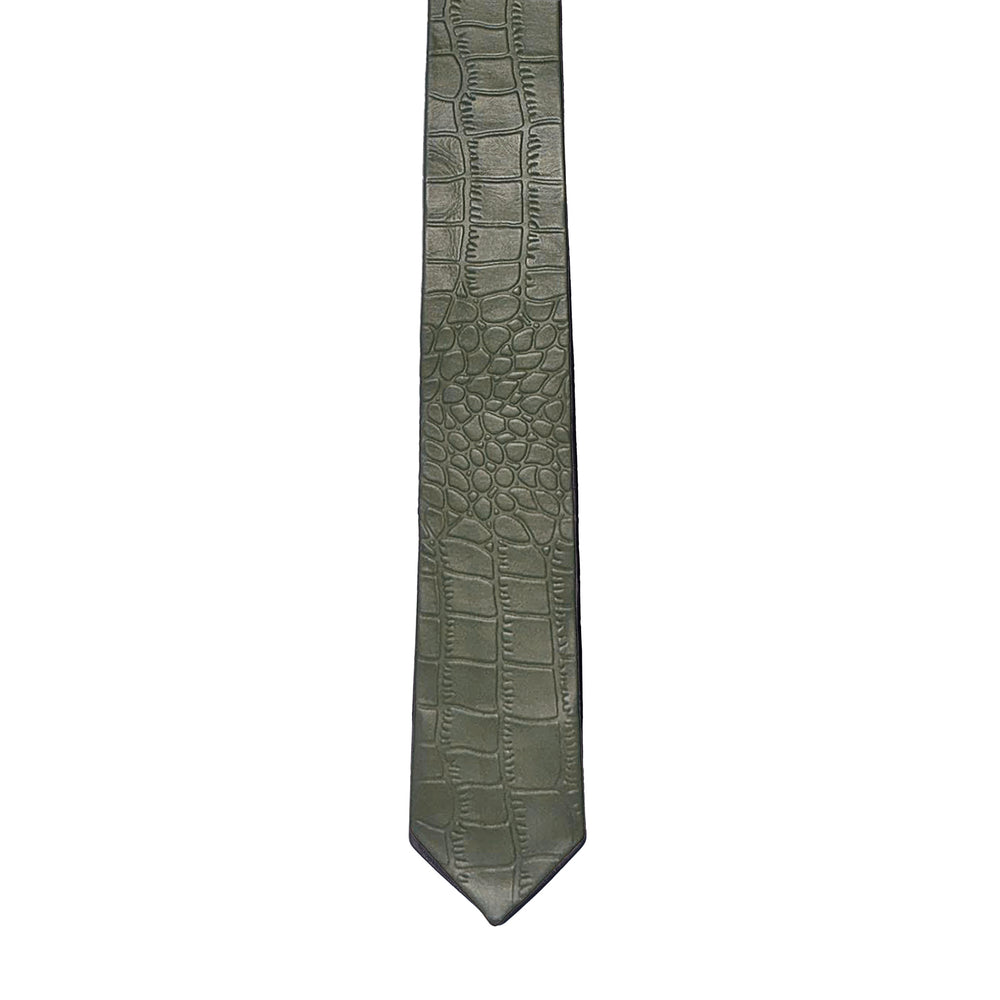 Olive Green Croco Leather Tie