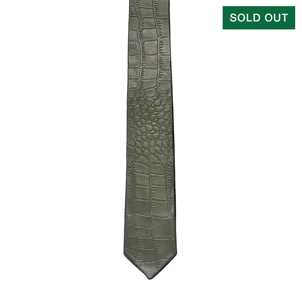 Olive Green Croco Leather Tie