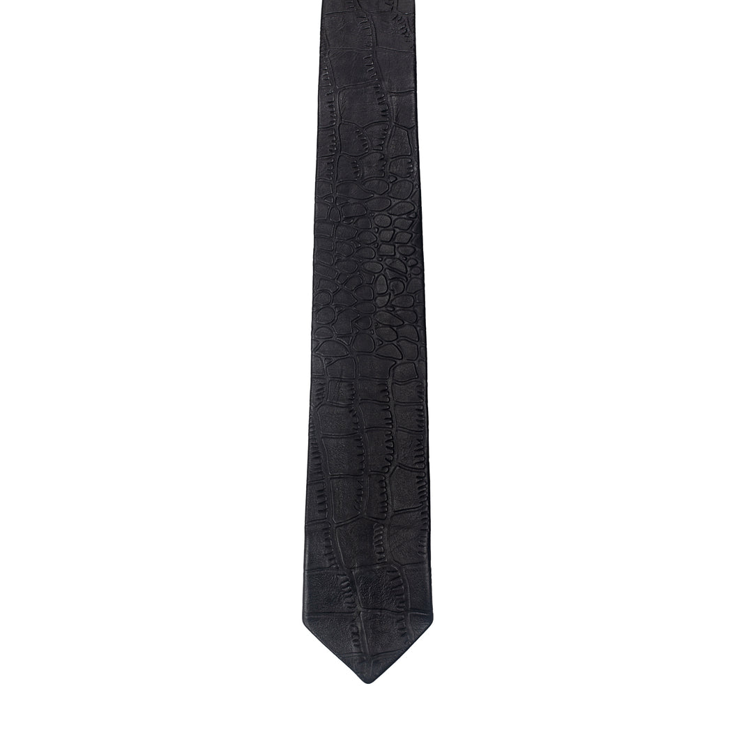 Black Croco Leather Tie