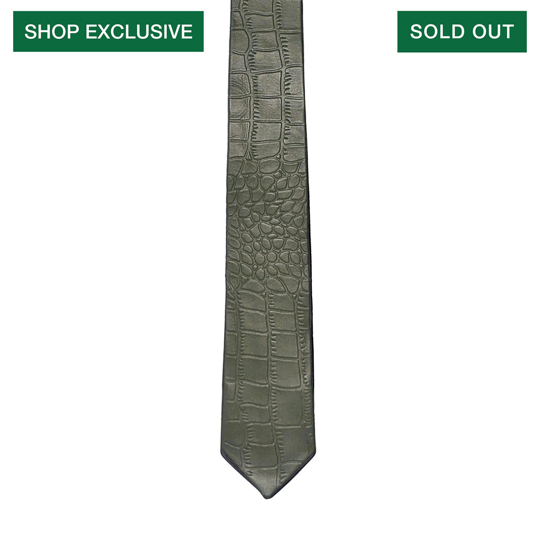 Olive Green Croco Leather Tie