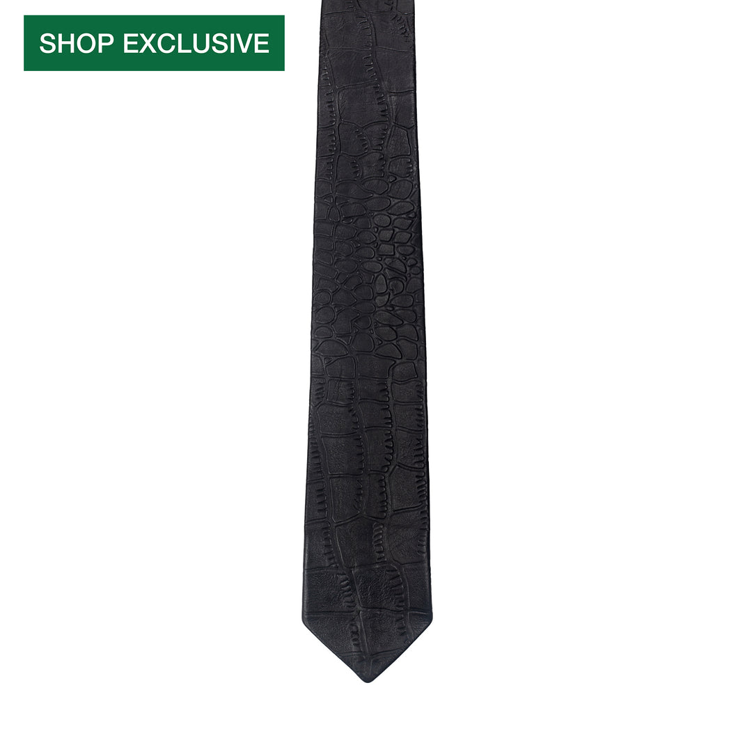 Black Croco Leather Tie