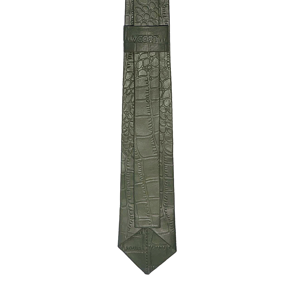 Olive Green Croco Leather Tie