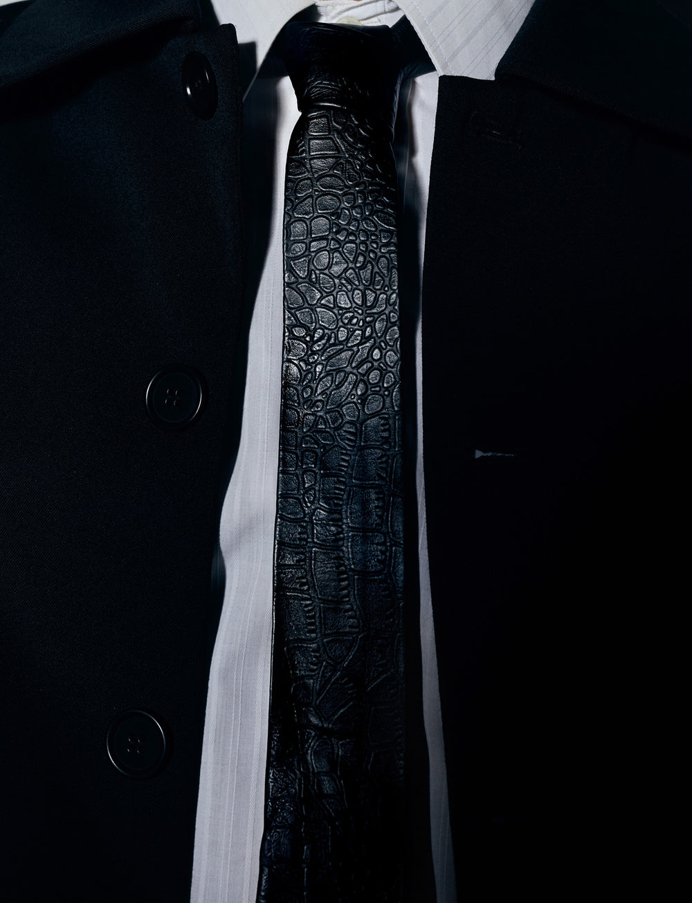 Black Croco Leather Tie