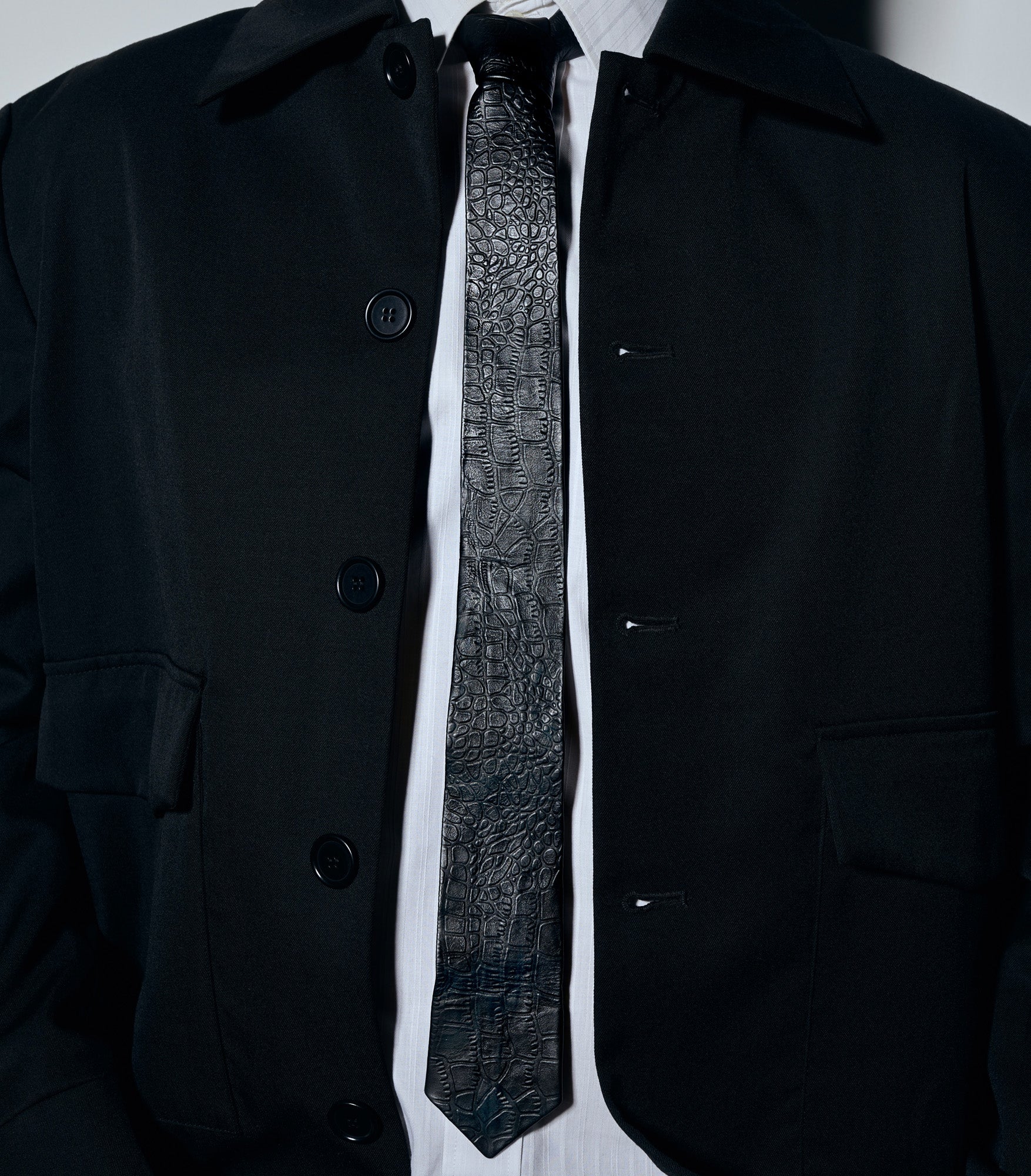 Black Croco Leather Tie