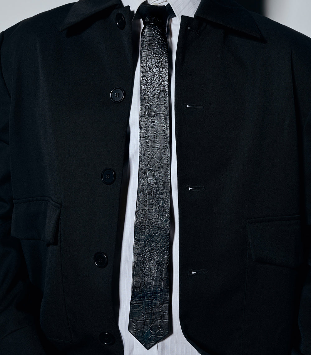 Black Croco Leather Tie