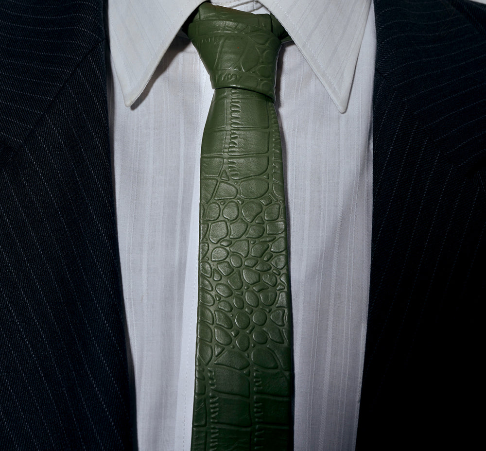 Olive Green Croco Leather Tie