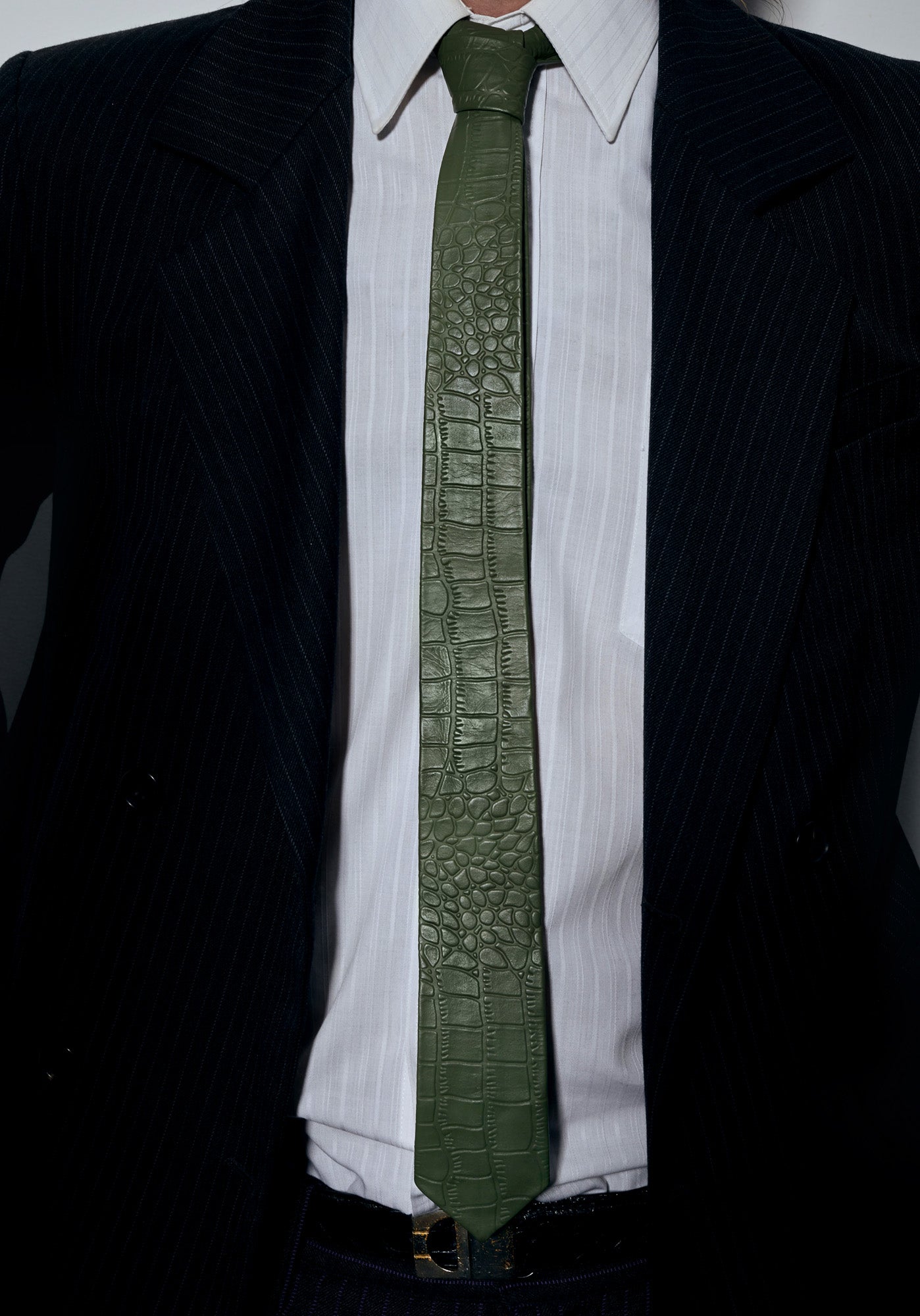 Olive Green Croco Leather Tie