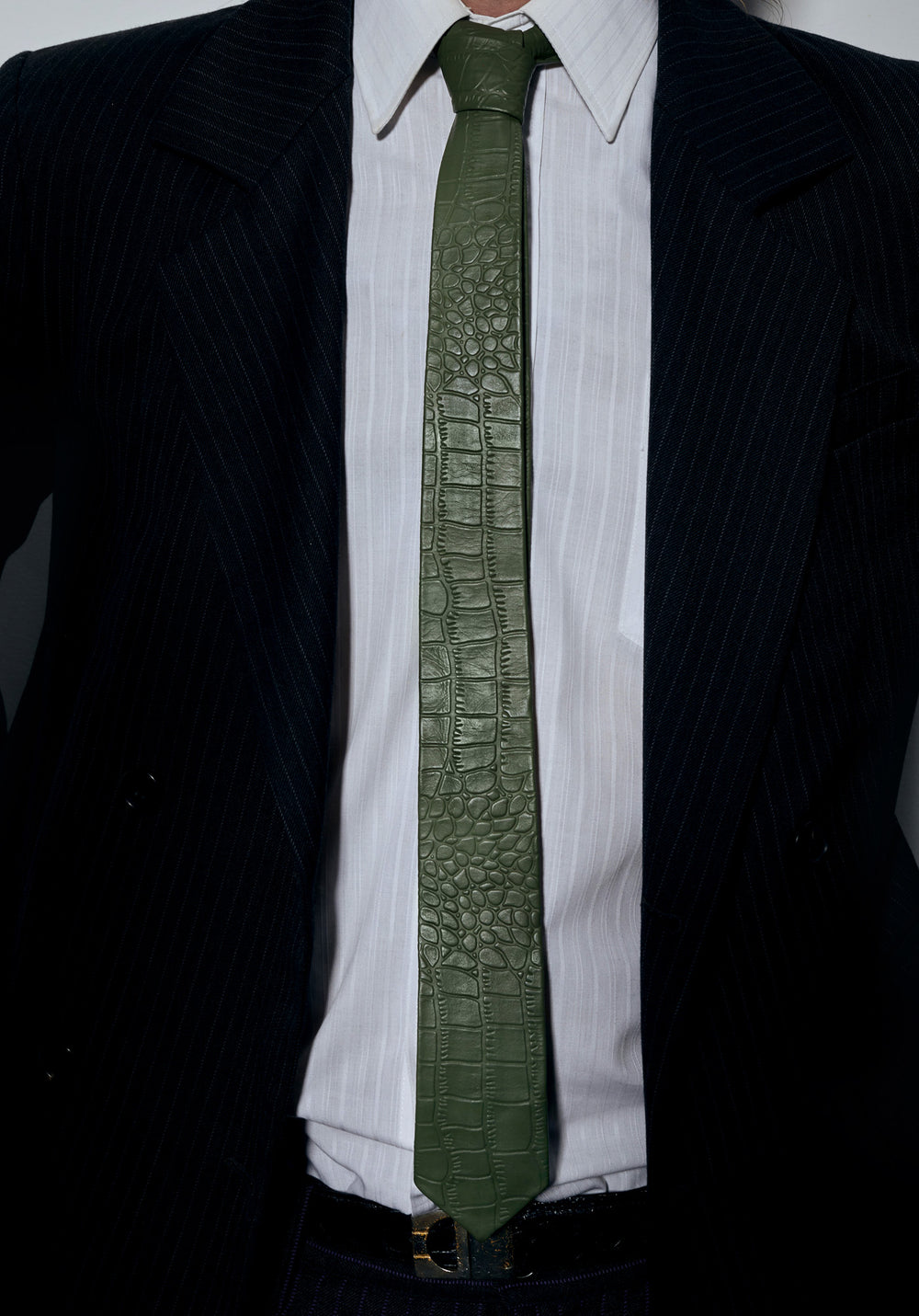 Olive Green Croco Leather Tie