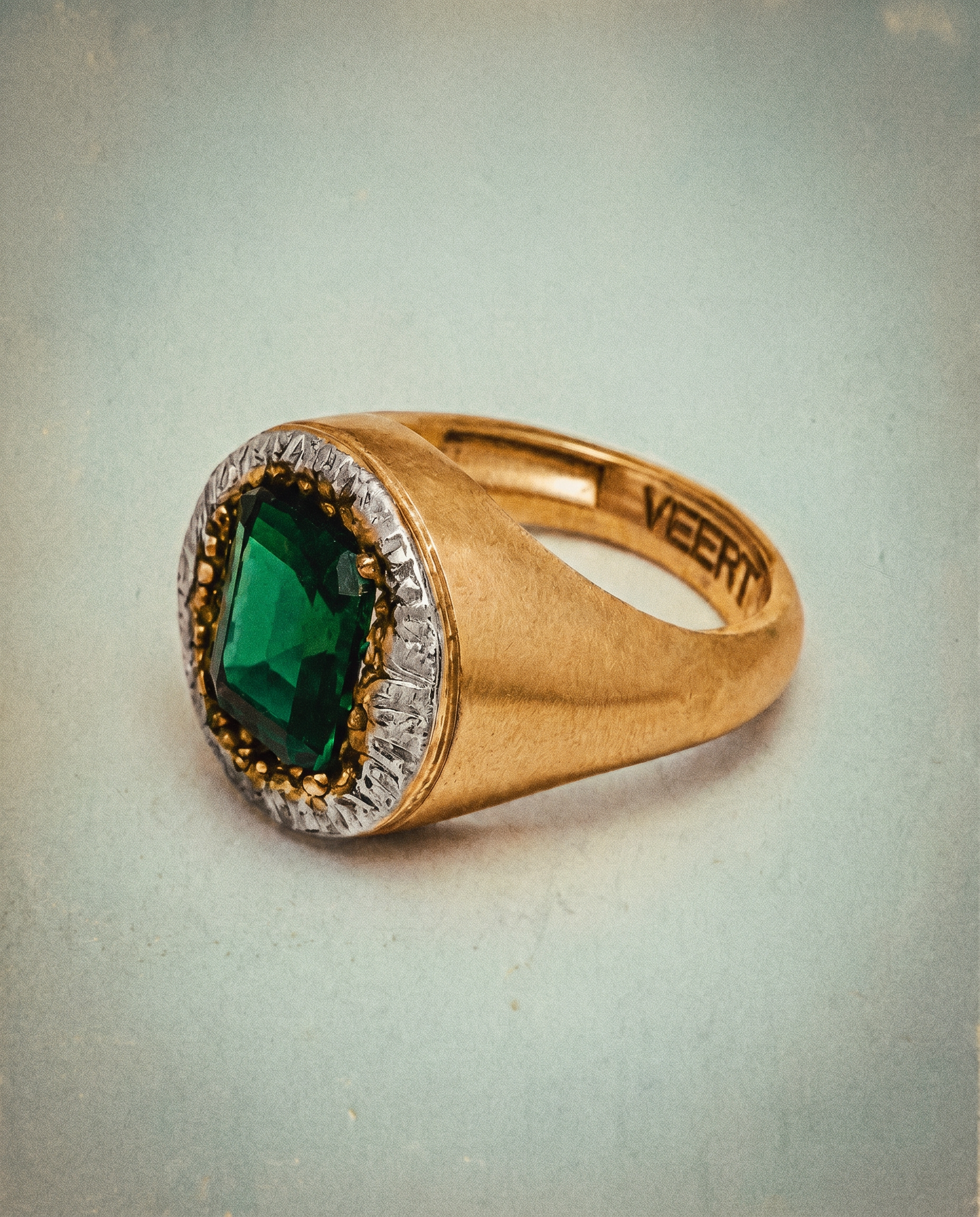 The Green Heritage Dual Tone Signet Ring in Yellow Gold
