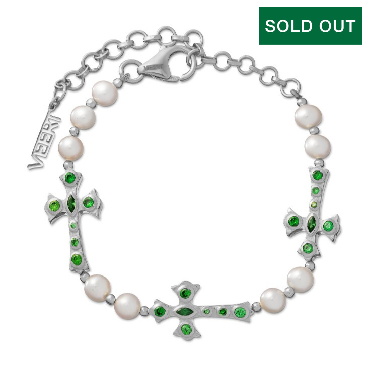 The Cross and Freshwater Pearl Bracelet in White Gold