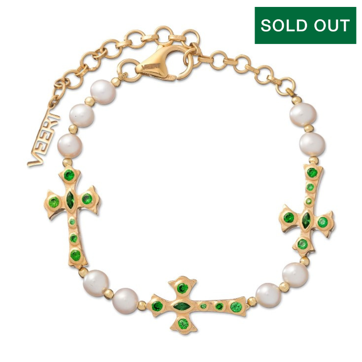 The Cross and Freshwater Pearl Bracelet in Yellow Gold