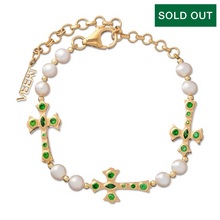 Load image into Gallery viewer, The Cross and Freshwater Pearl Bracelet in Yellow Gold
