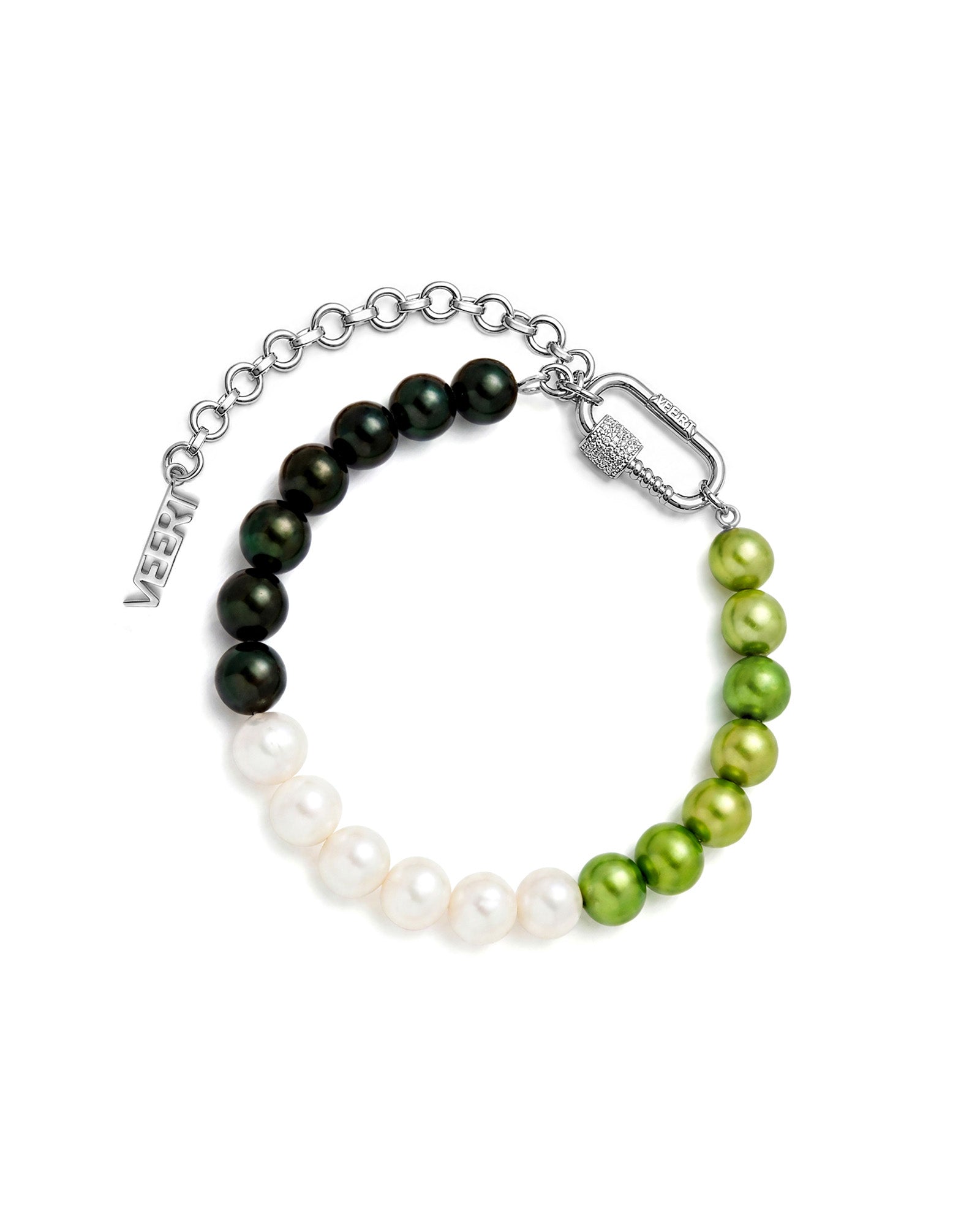 The Chunk Multi Green Pearl Bracelet in White Gold
