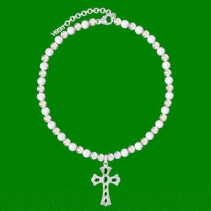 The Green Cross Freshwater Pearl Necklace in White Gold