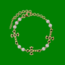 Load and play video in Gallery viewer, The Cross and Freshwater Pearl Bracelet in Yellow Gold
