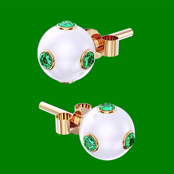 The Green Polka Dot Freshwater Pearl Earring Pair in Yellow Gold