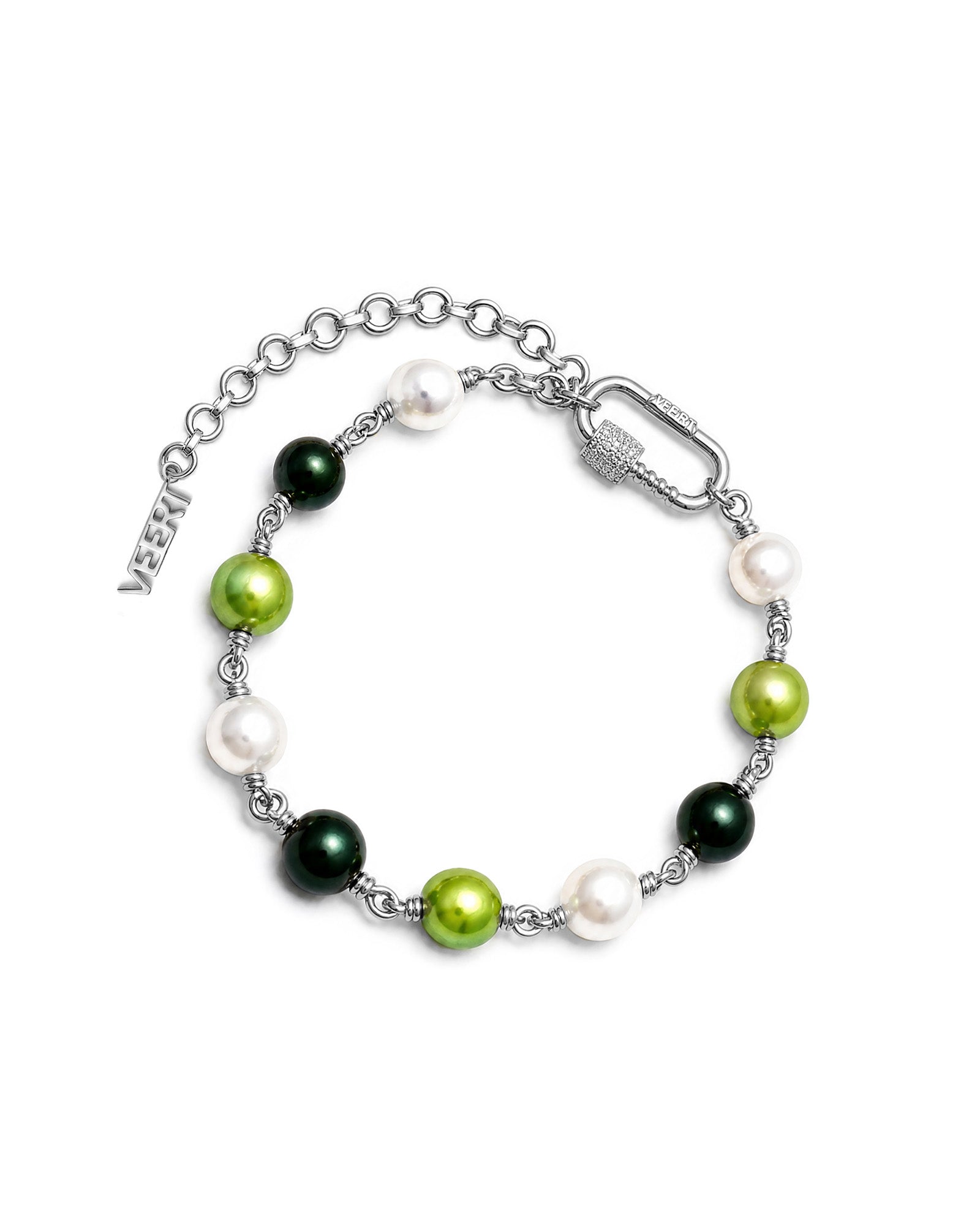 The Single Multi Green Pearl Bracelet in White Gold