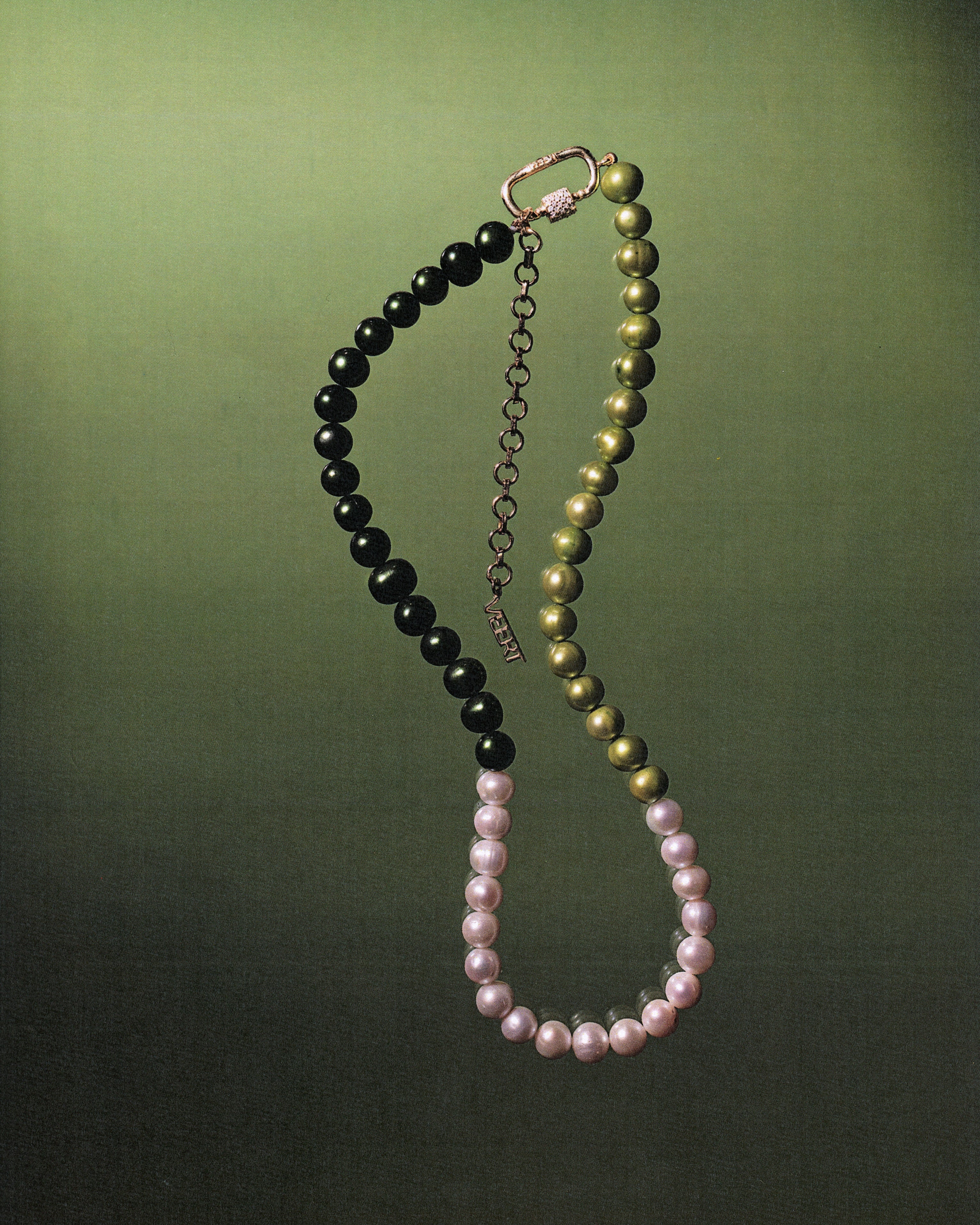 The Chunk Multi Green Freshwater Pearl Necklace in Yellow Gold