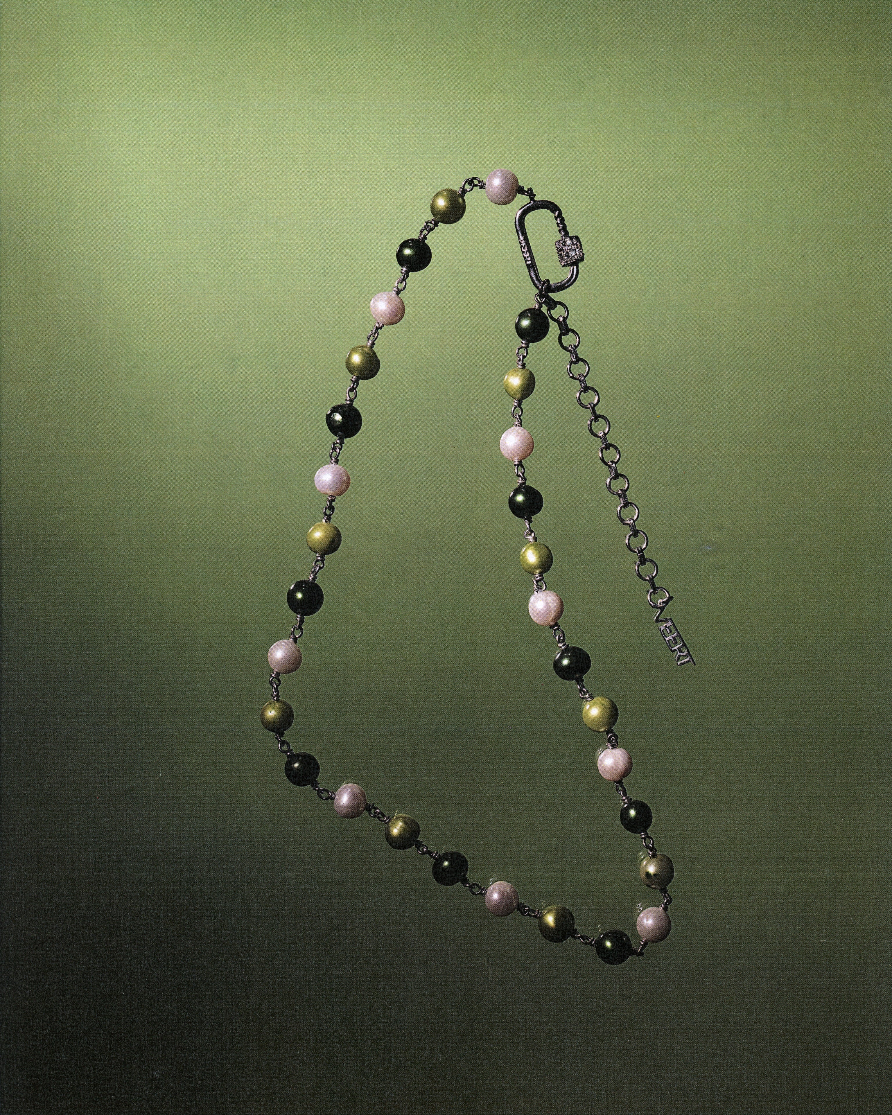The Single Multi Green Freshwater Pearl Necklace in White Gold