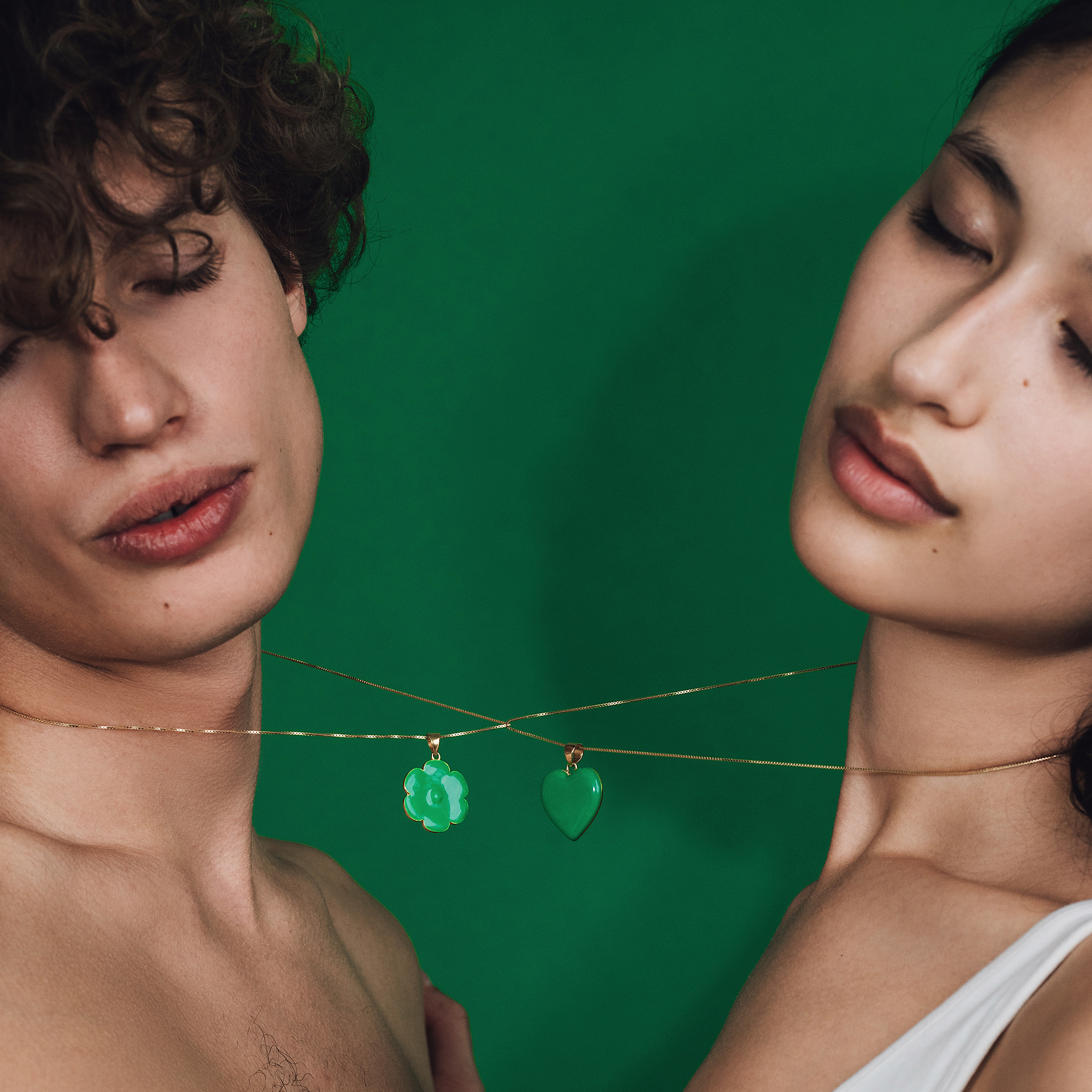 Green Enamel Flower Pendant Chain