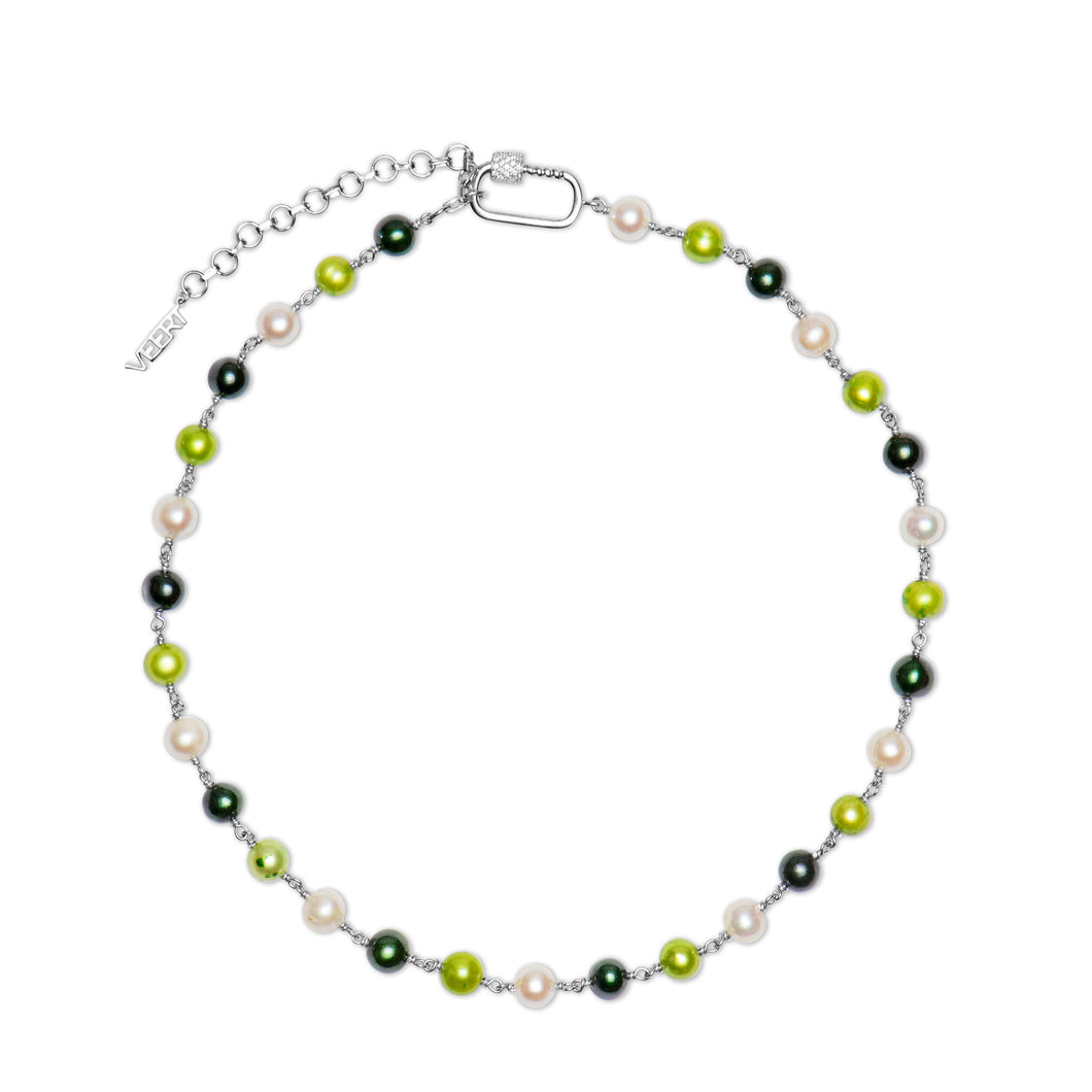 The Single Multi Green Freshwater Pearl Necklace in White Gold